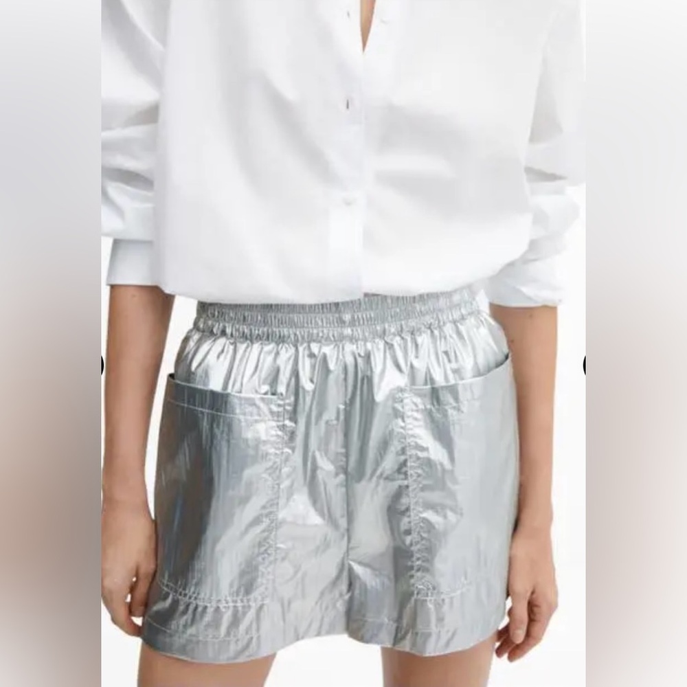 Mango Silver metallic Women's Cargo Shorts Medium NWT